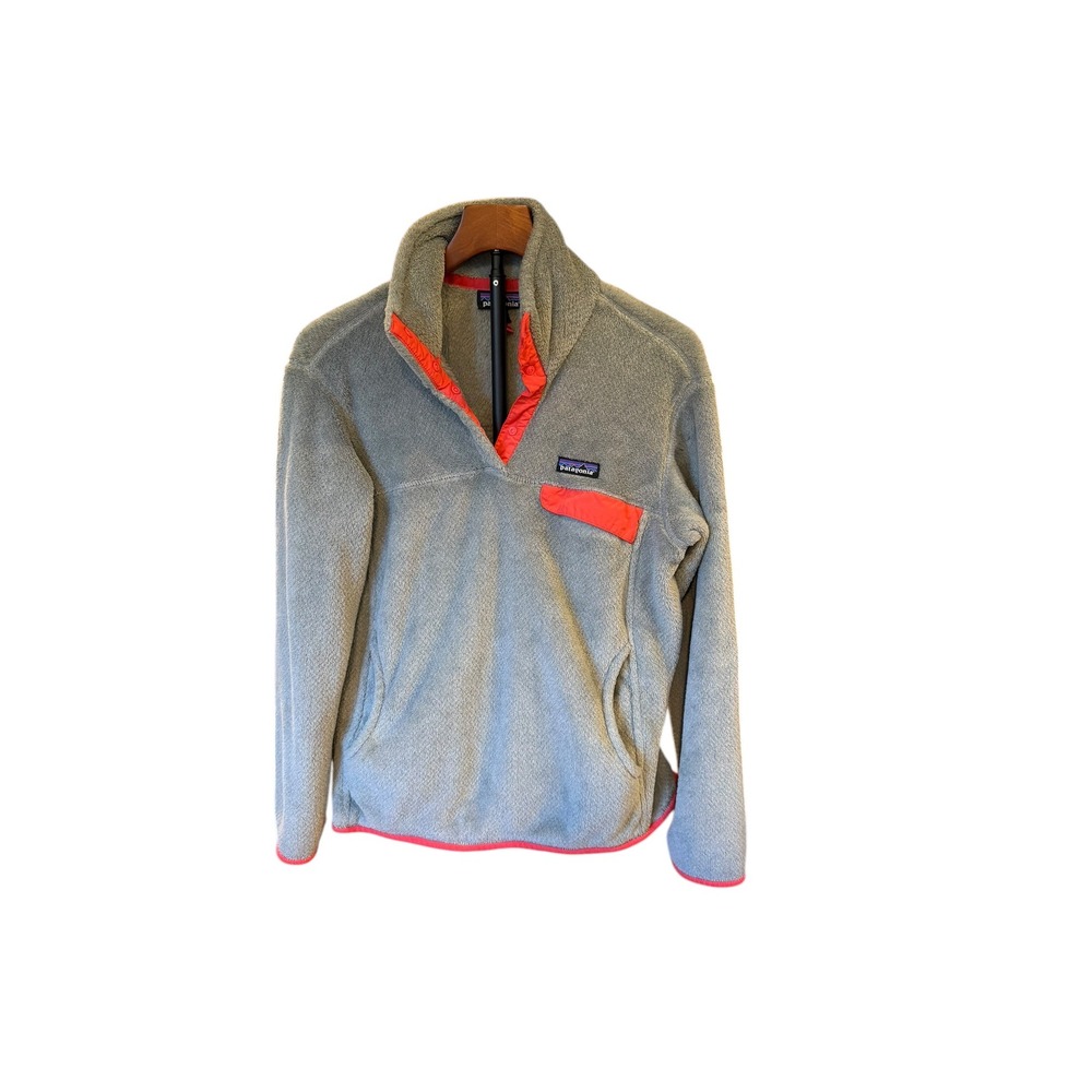 Patagonia Re-Tool Snap-T Fleece Pullover Grey coral Pink Women quarter snap L